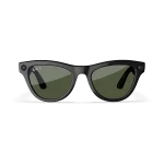 Front view of Rayban Meta glasses with Shiny Black frames with Green sun lenses.