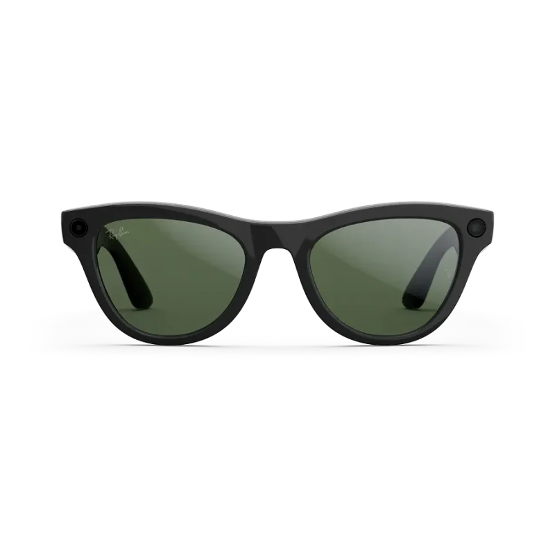 Front view of Rayban Meta glasses with Shiny Black frames with Clear to Graphite Green Transitions® lenses.