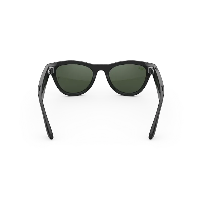 Rear view of Rayban Meta glasses with Shiny Black frames with Clear to Graphite Green Transitions® lenses.