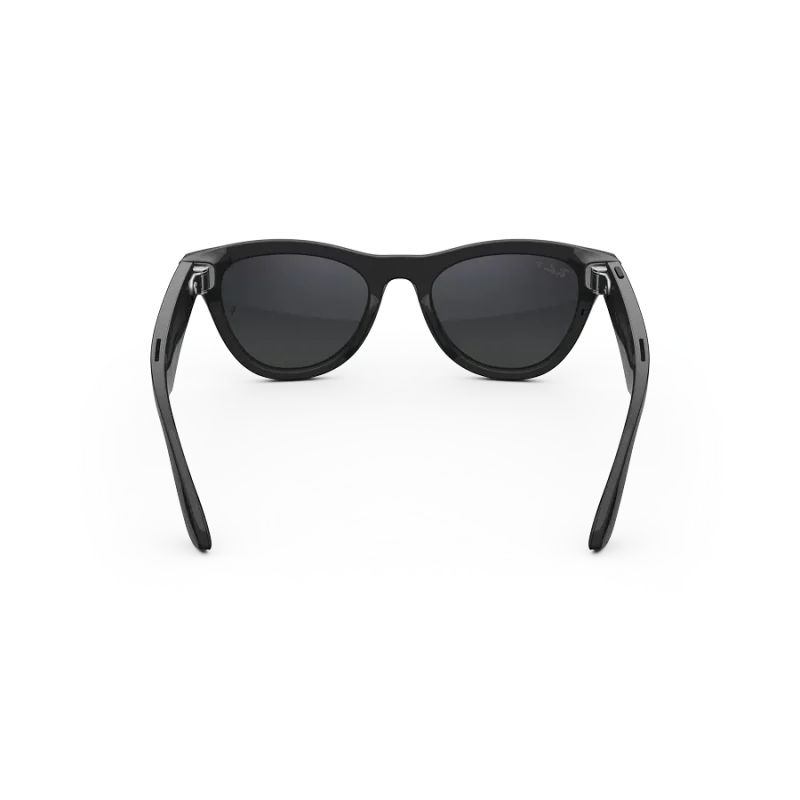 Rear view of Rayban Meta glasses with Shiny Black frames with Polarised Gradient Graphite sun lenses.