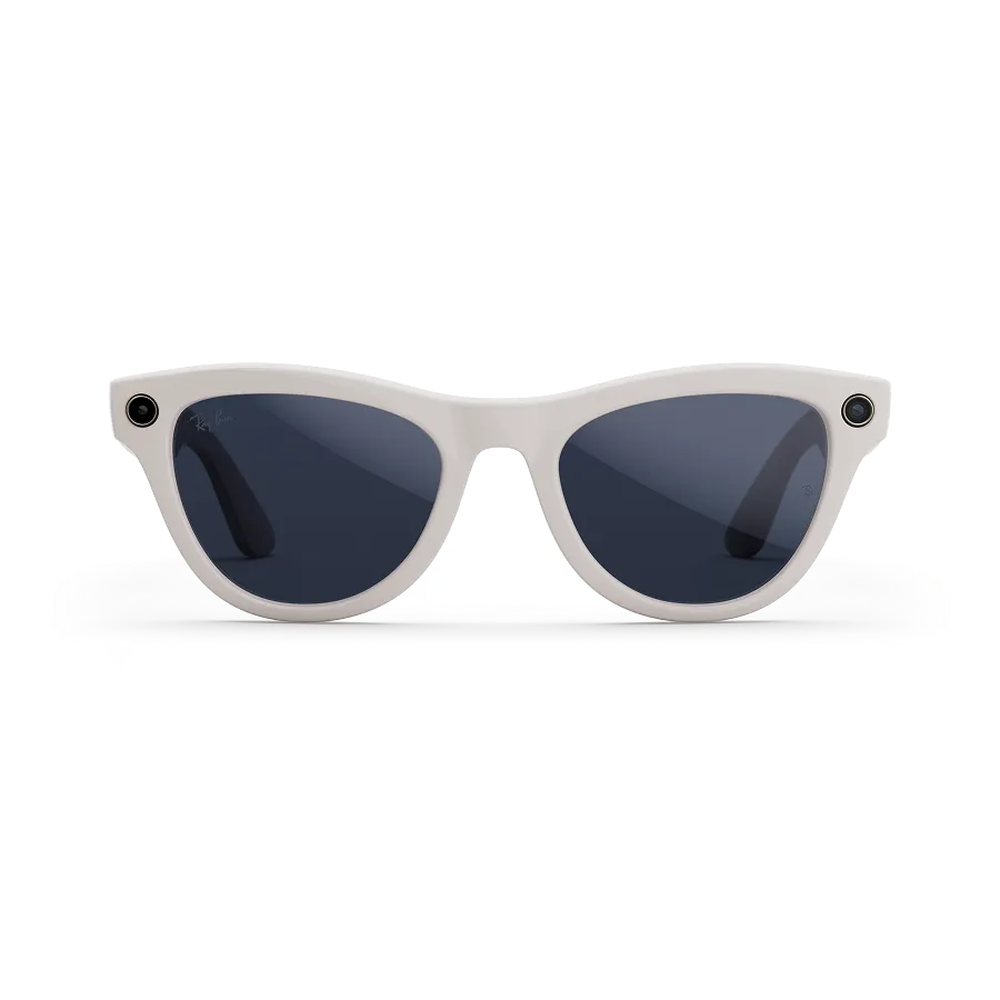 Front view of Rayban Meta glasses with Shiny Chalky Grey frames with Clear to Sapphire Transitions® lenses.