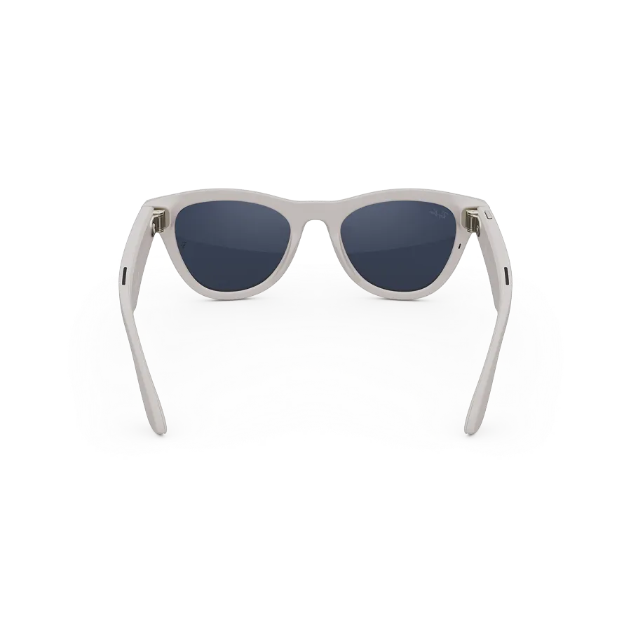 Rear view of Rayban Meta glasses with Shiny Chalky Grey frames with Clear to Sapphire Transitions® lenses.