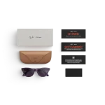 Items included with purchase of Rayban Meta glasses – Rayban Meta charging case, Rayban Meta AI glasses and getting started guide.