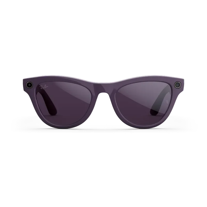 Front view of Rayban Meta glasses with Shiny Mystic Violet frames with Clear to Amethyst Transitions® lenses.