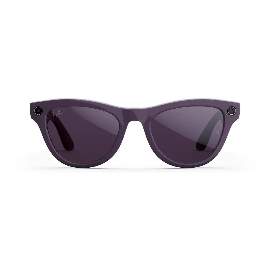 Front view of Rayban Meta glasses with Shiny Mystic Violet frames with Clear to Amethyst Transitions® lenses.
