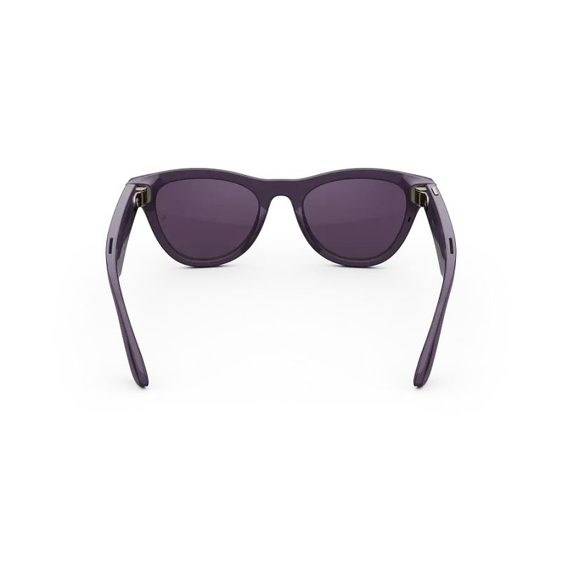 Rear view of Rayban Meta glasses with Shiny Mystic Violet frames with Clear to Amethyst Transitions® lenses.