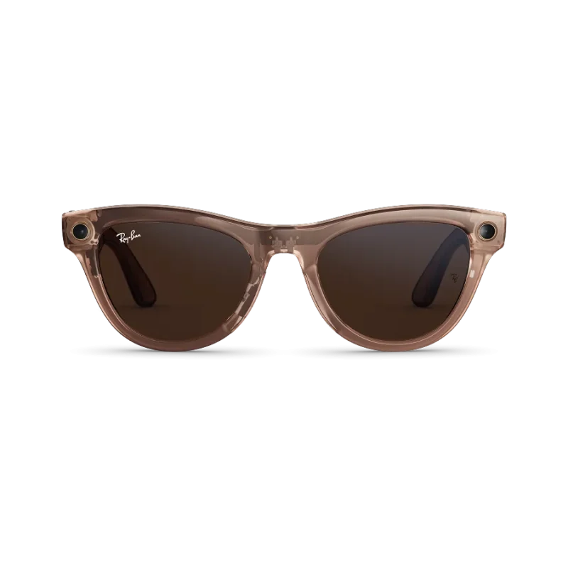 Front view of Rayban Meta Skyler glasses with Shiny Transparent Peach frames with Brown Transitions® lenses.