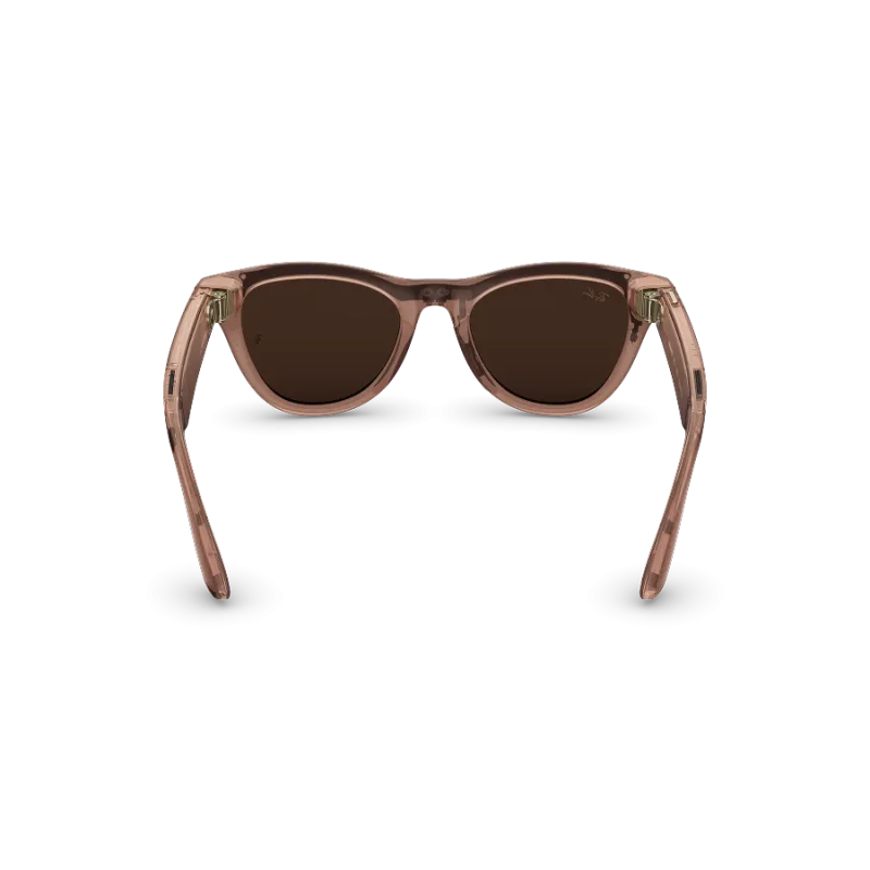 Rear view of Rayban Meta Skyler glasses with Shiny Transparent Peach frames with Brown Transitions® lenses.