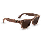 Right quarter view of Rayban Meta Skyler glasses with Shiny Transparent Peach frames with Brown Transitions® lenses.