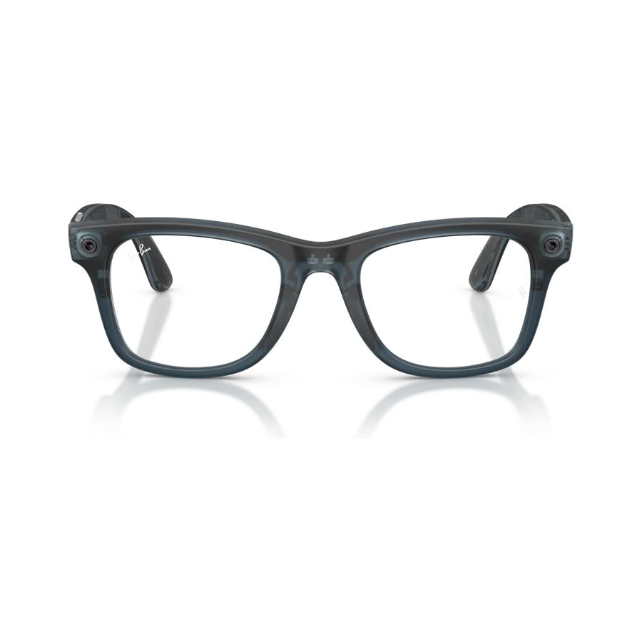 Rayban Meta Wayfarer Gen 3 สี Transparent Matte Ocean Blue เลนส์ Transitions Gen S Grey มุมหน้า