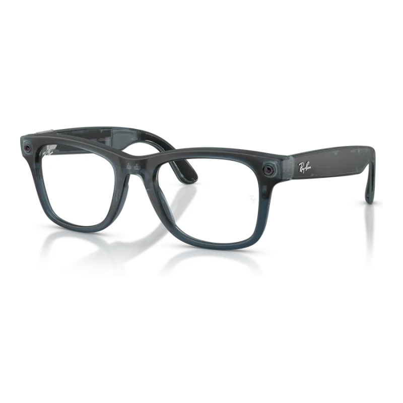 Rayban Meta Wayfarer Gen 3 สี Transparent Matte Ocean Blue เลนส์ Transitions Gen S Grey มุมเฉียงซ้าย