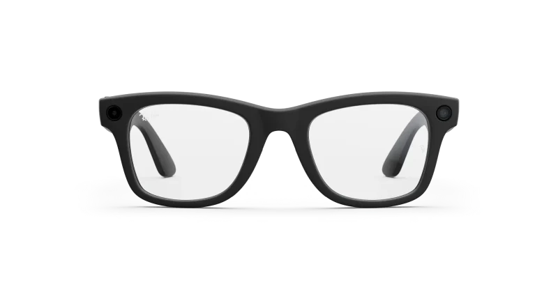 Front view of Rayban Meta Wayfarer glasses with Matt Black frames with Clear lenses.