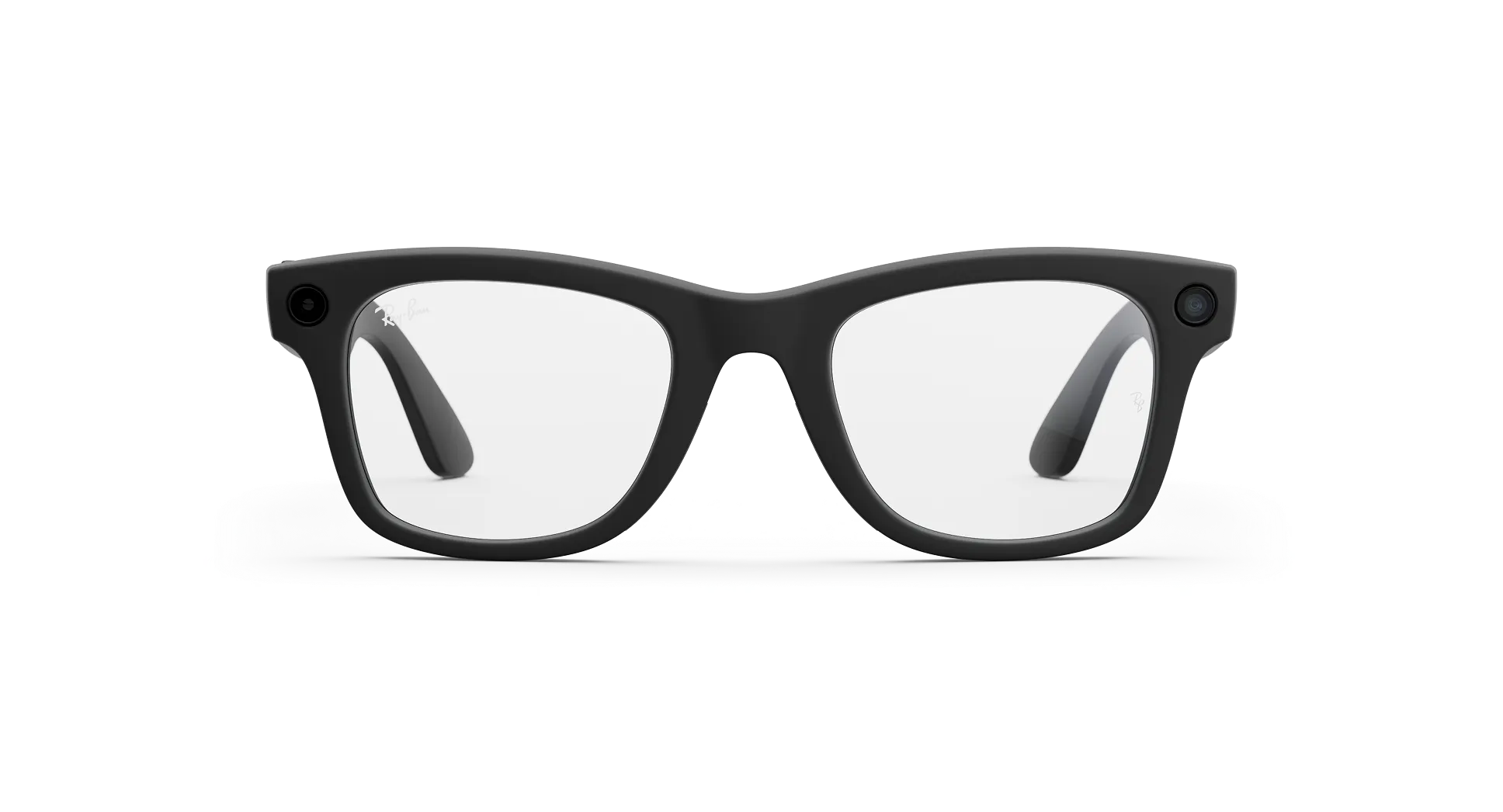 Front view of Rayban Meta Wayfarer glasses with Matt Black frames with Clear lenses.