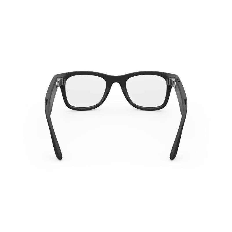 Rear view of Rayban Meta Wayfarer glasses with Matt Black frames with Clear lenses.