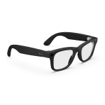 Right quarter view of Rayban Meta Wayfarer glasses with Matt Black frames with Clear lenses.