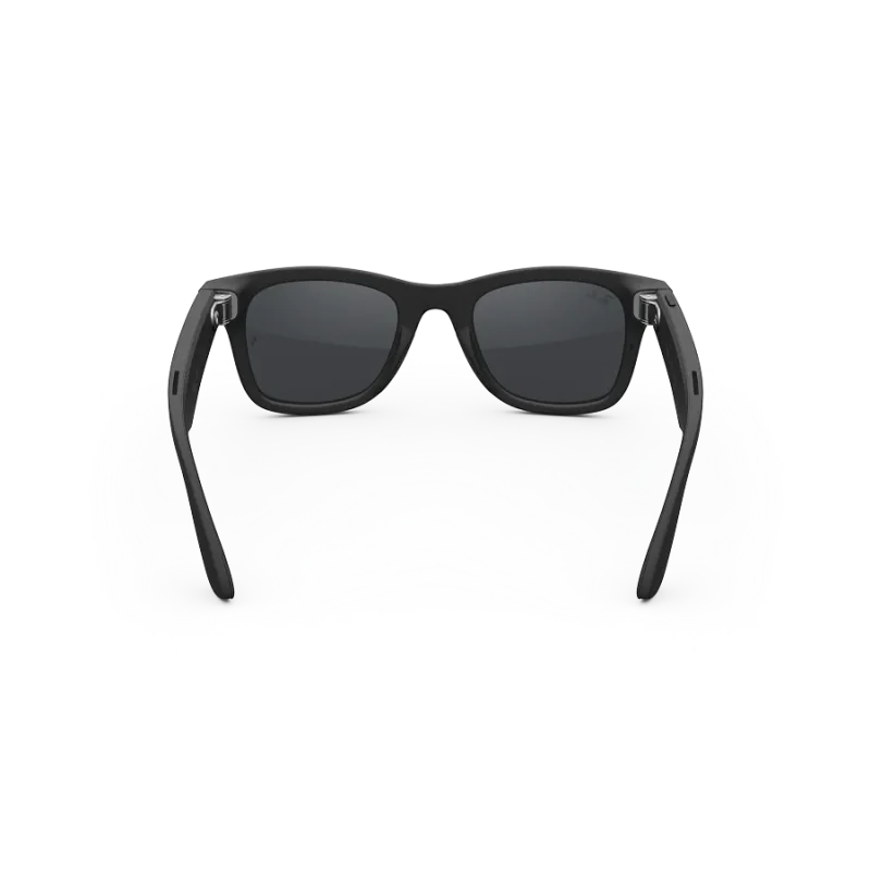 Rear view of Rayban Meta Wayfarer glasses with Matt Black frames with Clear to Grey Transitions® lenses.