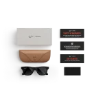Items included with purchase of Rayban Meta glasses – Rayban Meta charging case, Rayban Meta AI glasses and getting started guide.