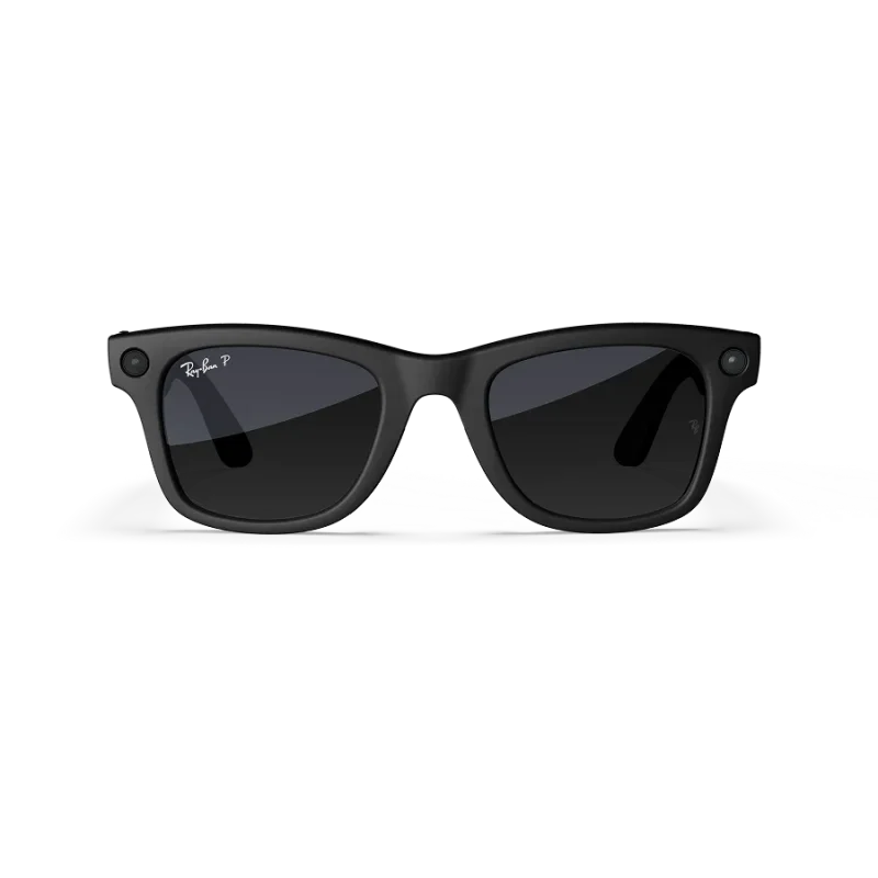 Front view of Rayban Meta Wayfarer glasses with Matt Black frames with Gradient Graphite lenses.