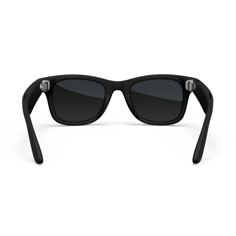 Rear view of Rayban Meta Wayfarer glasses with Matt Black frames with Gradient Graphite lenses.