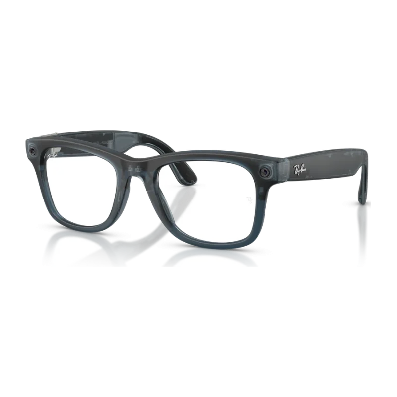 Rayban Meta Wayfarer Optics Gen 3 สี Transparent Matte Ocean Blue เลนส์ใส Demo Lens มุมเฉียงซ้าย