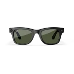 Front view of Rayban Meta Wayfarer glasses with Shiny Black frames with Green lenses.