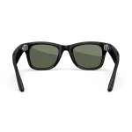 Rear view of Rayban Meta Wayfarer glasses with Shiny Black frames with Green lenses.