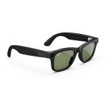 Right quarter view of Rayban Meta Wayfarer glasses with Shiny Black frames with Green lenses.