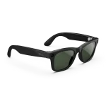 Right quarter view of Rayban Meta Wayfarer glasses with Shiny Black frames with Green Transitions® lenses.