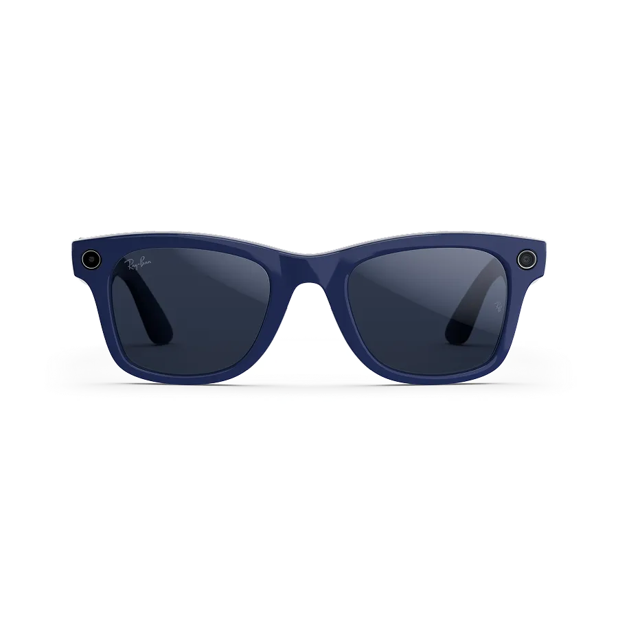 Front view of Rayban Meta Wayfarer glasses with Shiny Cosmic Blue frames with Clear to Sapphire Transitions® lenses.