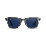 Front view of Rayban Meta Wayfarer glasses with Shiny Transparent Grey frame and Sapphire Transitions® lenses.