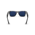 Rear view of Rayban Meta Wayfarer glasses with Shiny Transparent Grey frame and Sapphire Transitions® lenses.