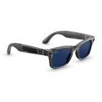Right quarter view of Rayban Meta Wayfarer glasses with Shiny Transparent Grey frame and Sapphire Transitions® lenses.